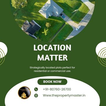 Aerial view of residential plots with contact details for booking.