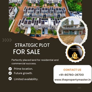 Advertisement for strategic plots for sale with prime location and future growth potential.