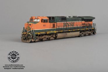 BNSF freight train locomotive model in orange and black colors.