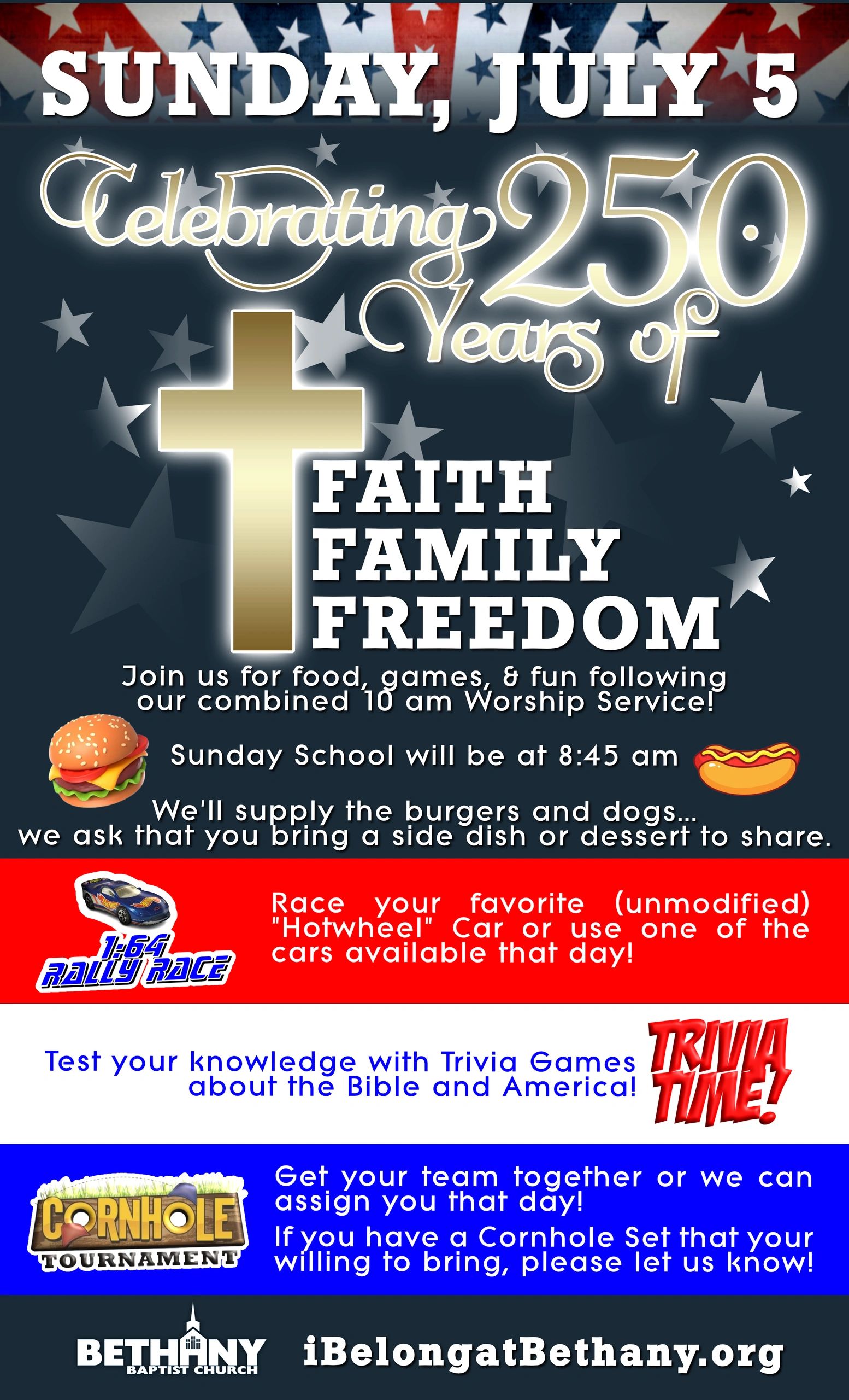 We hope that you will be with us on Sunday, July 5 for our Celebration of 250 Years of Faith, Family
