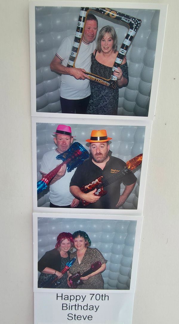 Photo booth strip from Steve's 70th birthday party.