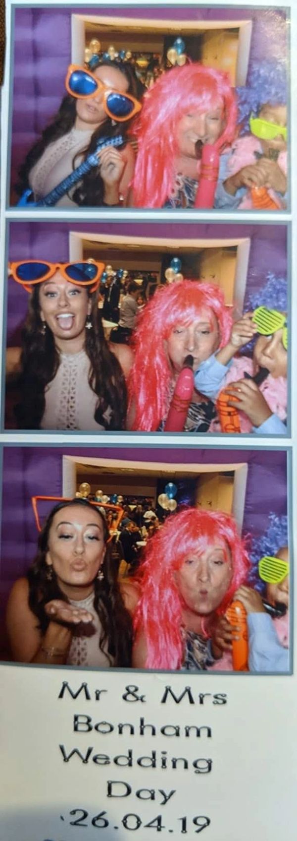 Fun wedding photo booth pictures with props.