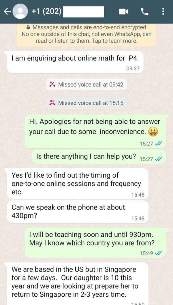 An overseas parent enquiry on our best PSLE Math Tuition service!