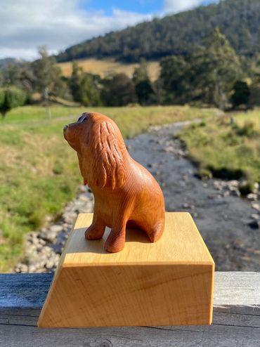 Side profile of the carved King Charles Cavalier