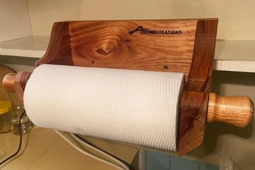 Custom design paper towel dispenser made from Silver Wattle