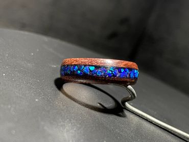 Handcrafted timber and opal ring