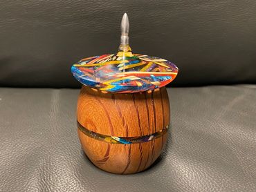 Hand turned lidded vase from She Oak and dyed matchsticks in resin