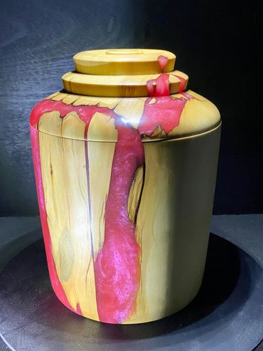 Huon Pine and resin turned canister with lid