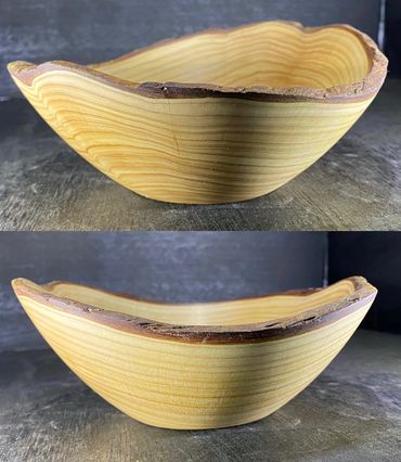 hand turned Oyster Bay Pine live edge bowl