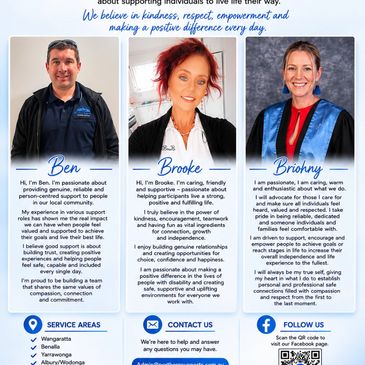 Portraits of three compassionate support team members with their introductions and service details.