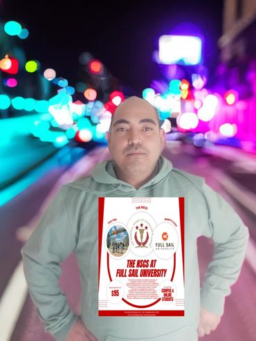 Frank "Question Mark" Piccolella standing guard for the National Society of Collegiate Scholars. Pos