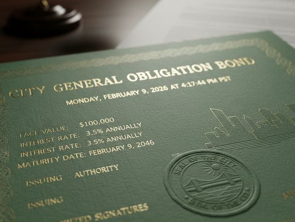Image of a city general obligation bond, complete with green paper.