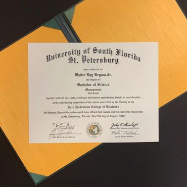 Bachelor of Science degree from University of South Florida, St. Petersburg.