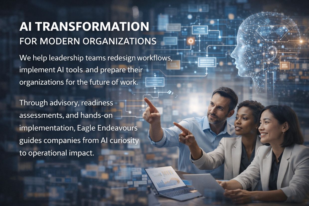 Team collaborating on AI transformation for modern organizations.