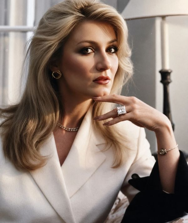 Elegant woman with blonde hair and a large ring.