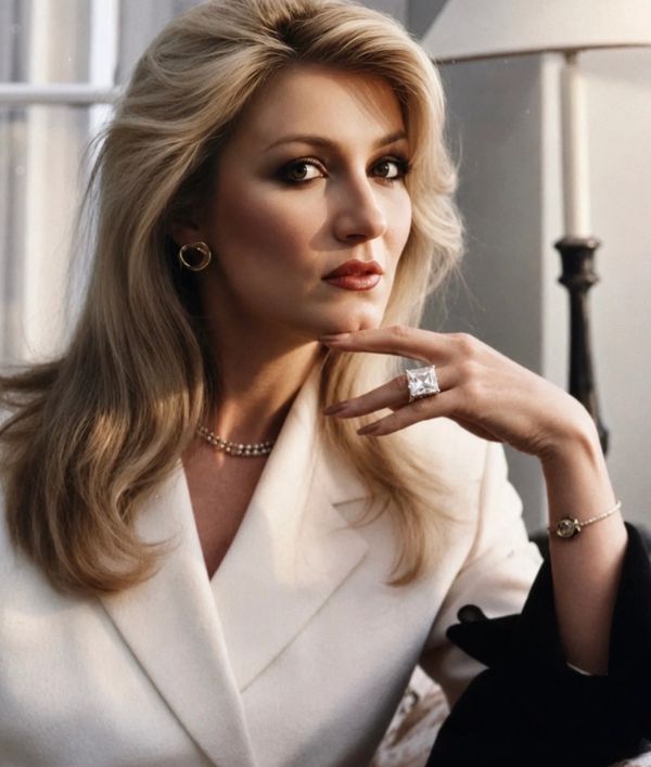 Elegant woman with blonde hair and white blazer.