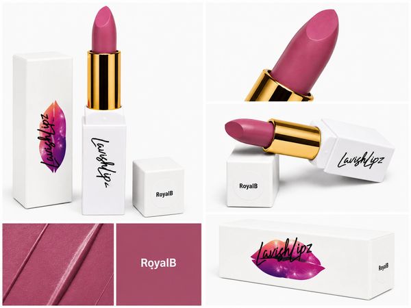 Lavish Lipz RoyalB matte lipstick in mauve pink shade with white packaging.