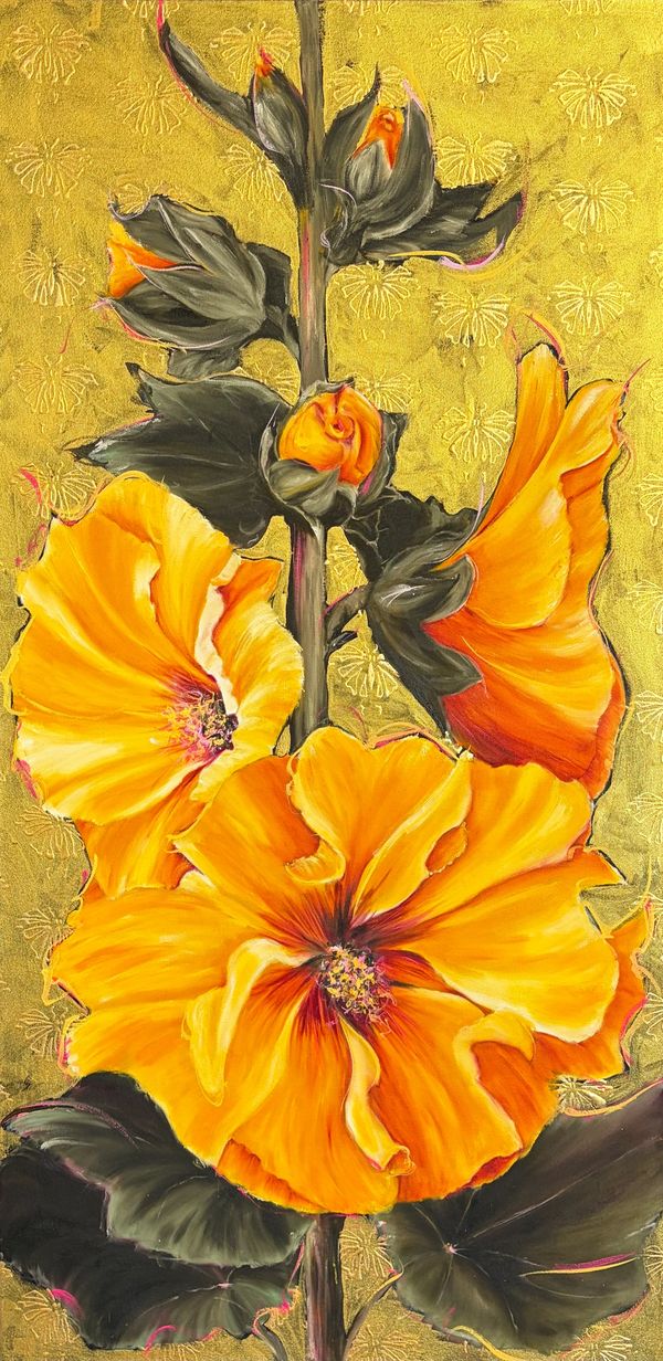 Hollyhocks oil on canvas