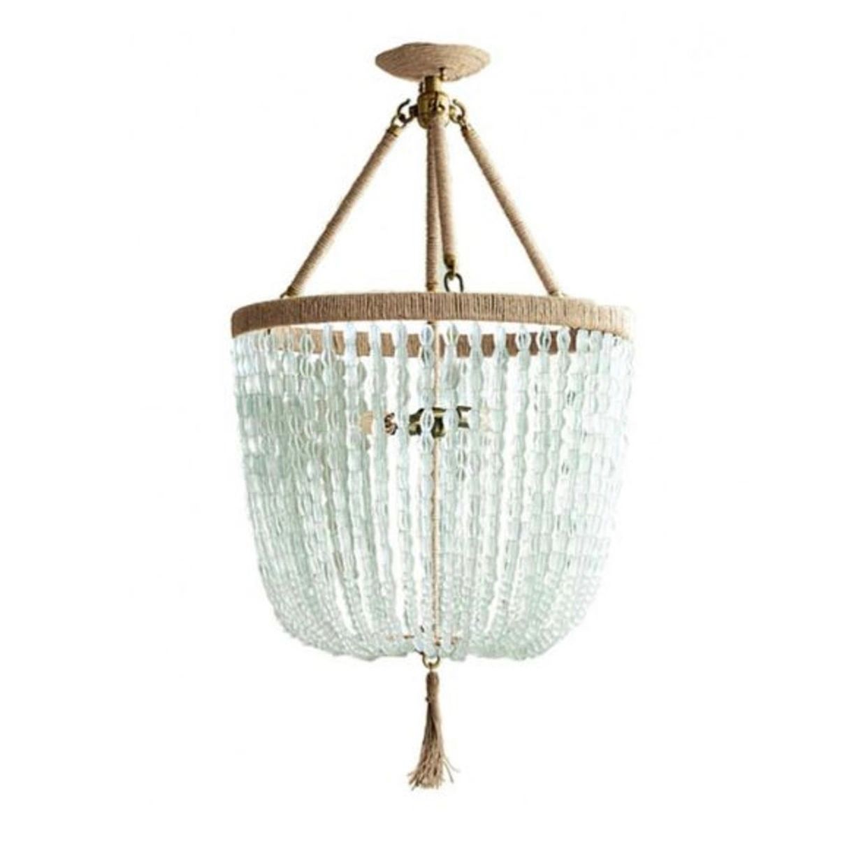 Ro Sham Beaux Malibu Coastal Clear Recycled Glass Beads Brass Hardware Chandelier - 18"