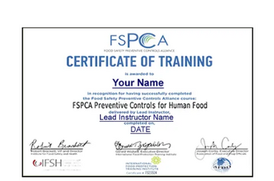 FSPCA example certificate PC