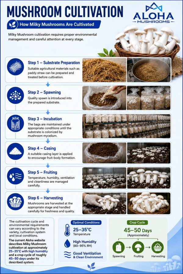 Step-by-step guide on cultivating milky mushrooms.