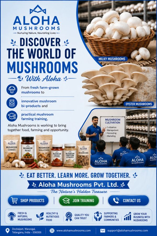 Aloha Mushrooms promotes mushroom farming, products, and training.