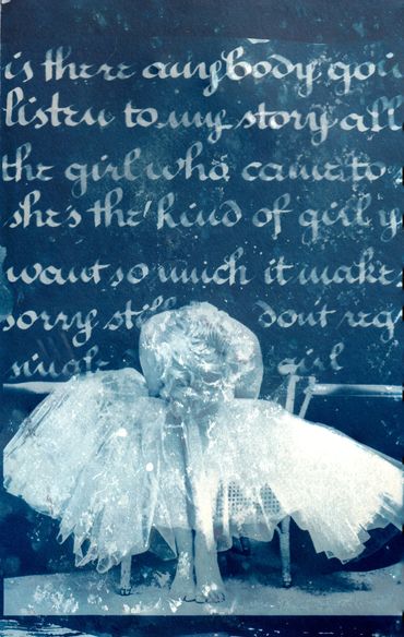 Cyanotype using negative laters and handlettering.