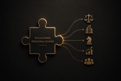 Pieza de rompecabezas con mensajes y símbolos de negocios.