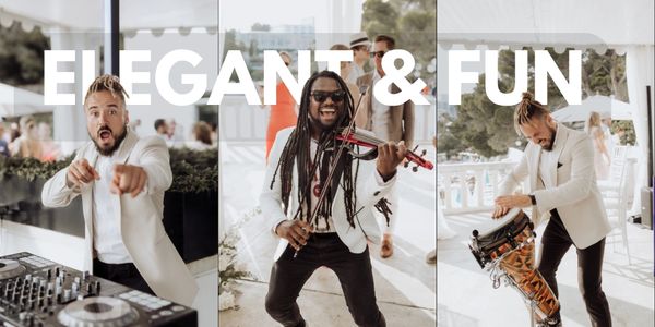 Performers playing at a wedding, DJ Percussion El. Violin Vocals