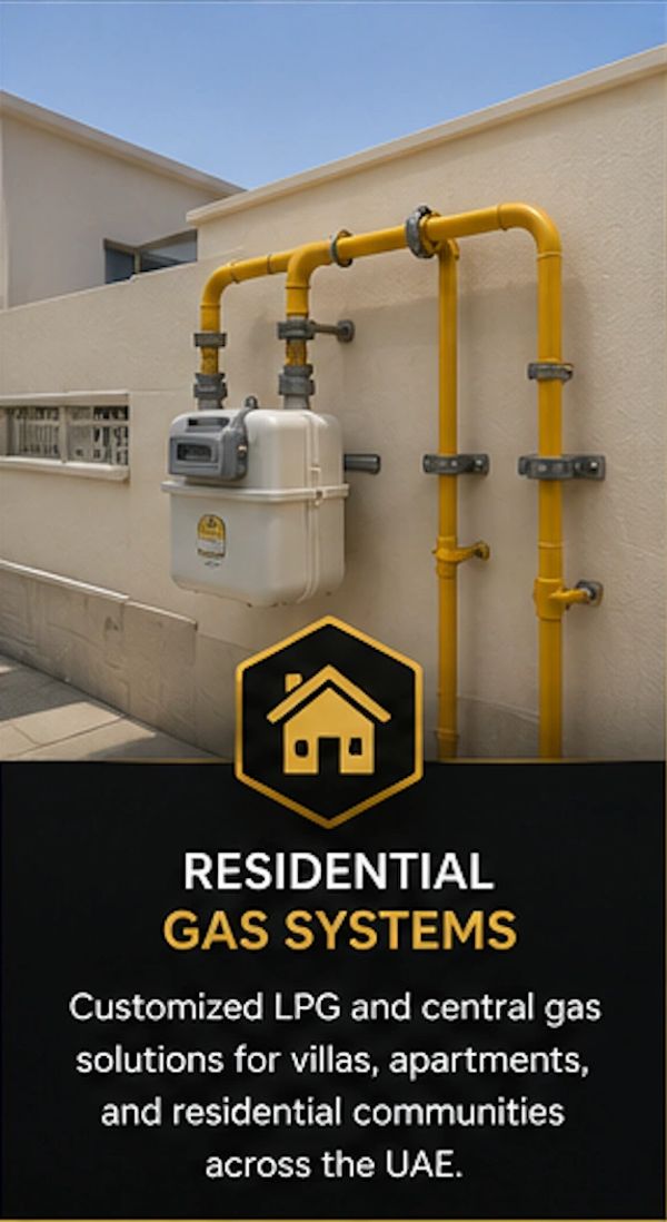 Residential gas system with yellow pipes and meter attached to a building wall.