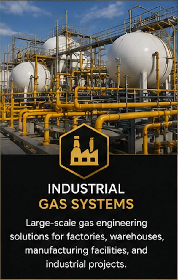Industrial gas systems with large spherical storage tanks and yellow piping network.
