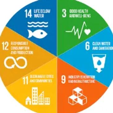 Infographic showing environmental sustainability goals with colorful icons and numbers.