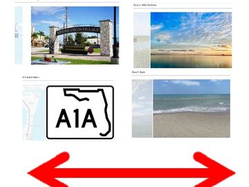 Collage of Cocoa Village, scenic ocean views, and A1A road sign with directional arrow.