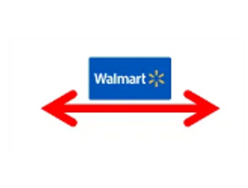 Walmart logo above a red double-headed arrow pointing left and right.