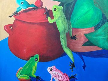 Curious Frogs, Acrylic by Pamela Puro