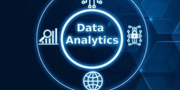 Digital concept of data analytics with icons.