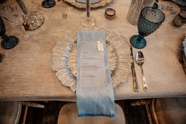 Wedding breakfast place setting with menu and name tag