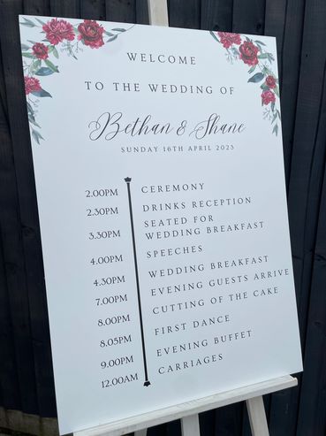 Foamex Order of Service Wedding Sign with Red Roses