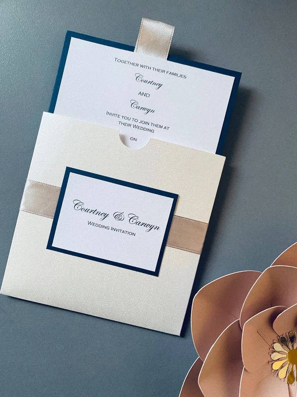 Wedding Stationery Ivory and Blue Wallet Invitation