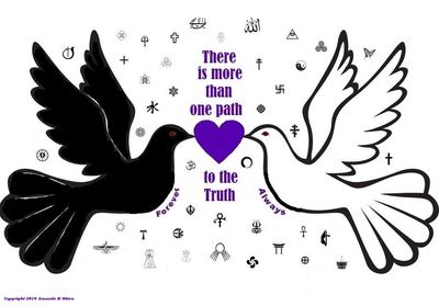 Peace In Purple - There is more than one path to the Truth Black and White dove holding a heart