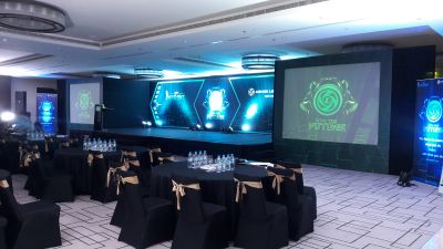 Awards with stage set and AV.