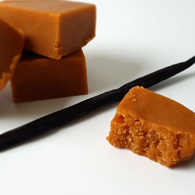 homemade fresh cream vanilla fudge with vanilla pod