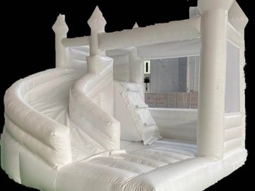 White Luxury modern bounce house combo with slide