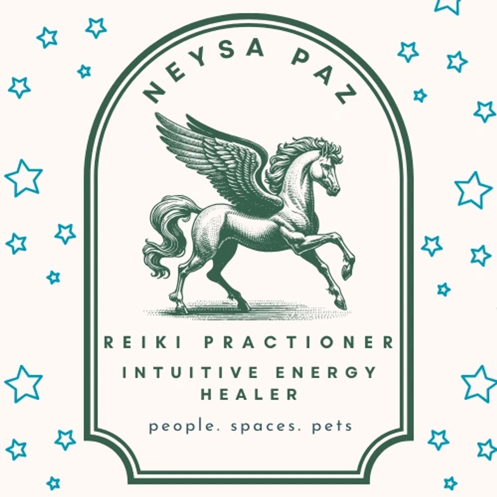 Logo of Neysa Paz, Reiki practitioner and intuitive energy healer, featuring a winged horse.