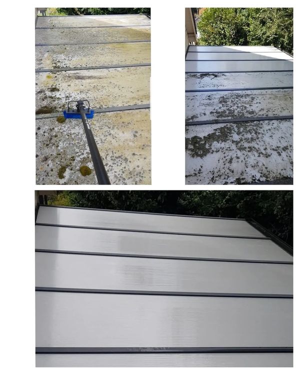 Reinigung einer Kunststoff Terrassenüberdachung in Erftstadt