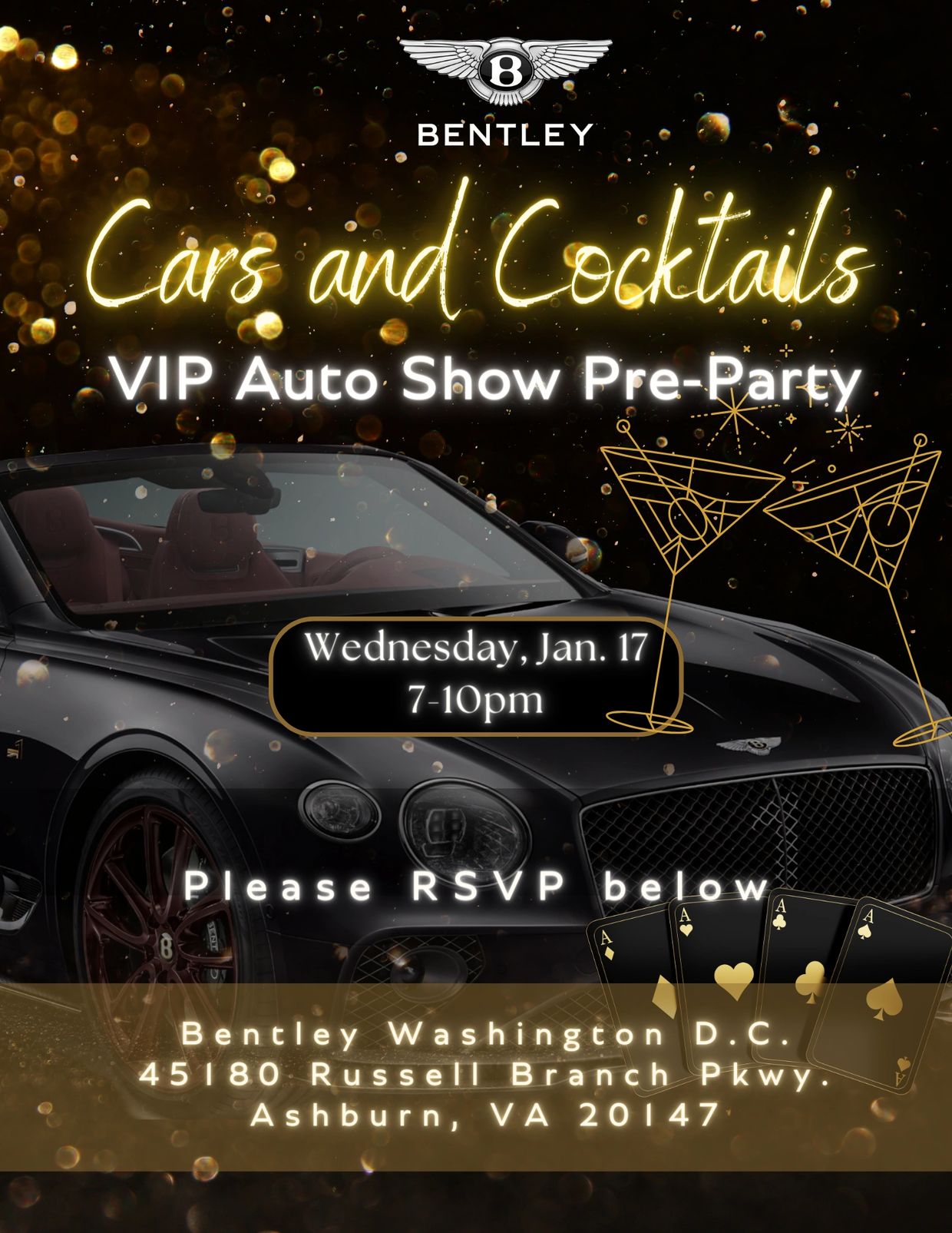 Bentley Cars and Cocktails VIP Auto Show Pre-Party event details.