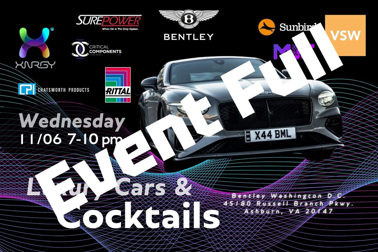 Luxury car event featuring Bentley, cocktails, and sponsors, marked as full.