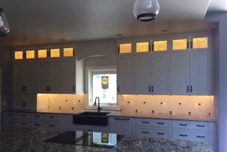 Under Cabinet Lighting and upper cabinet accent lighting done by Micks Electric in Rapid City SD