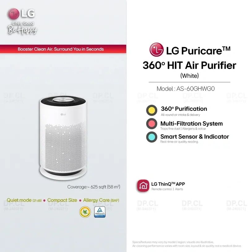 LG PuriCare 360 HIT Air Purifier AS60GHWG0 smart sensor air cleaner for home Malaysia