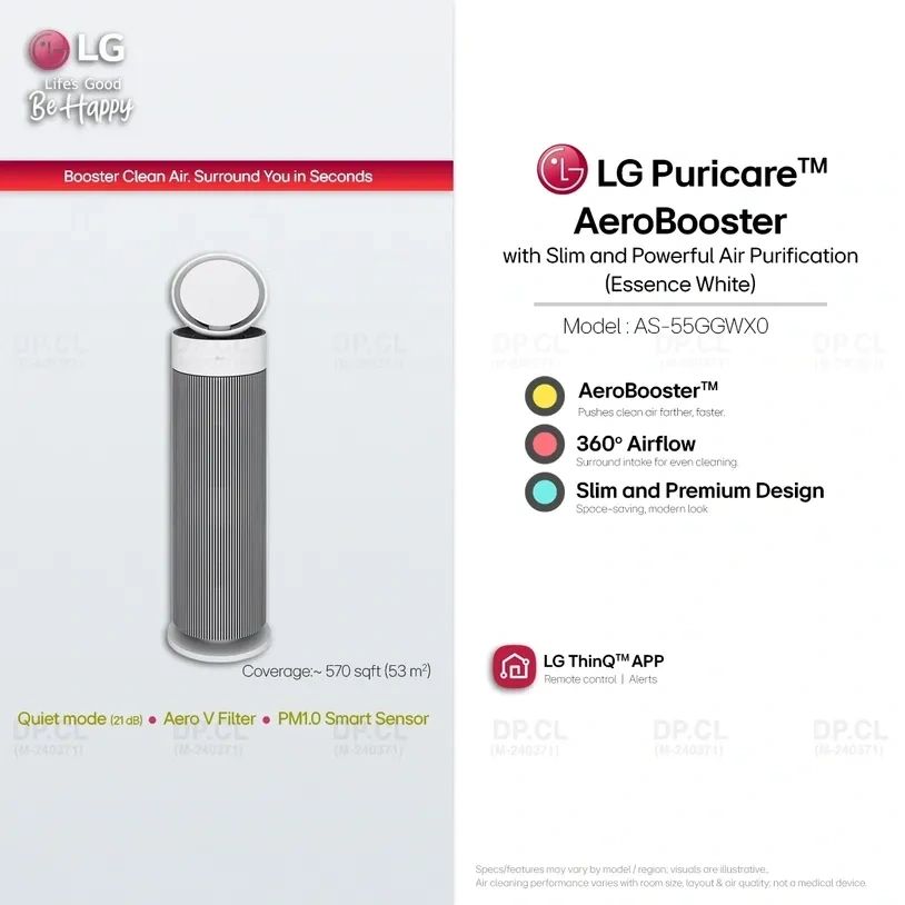LG PuriCare AeroBooster air purifier Malaysia 360 airflow smart sensor ThinQ app quiet home